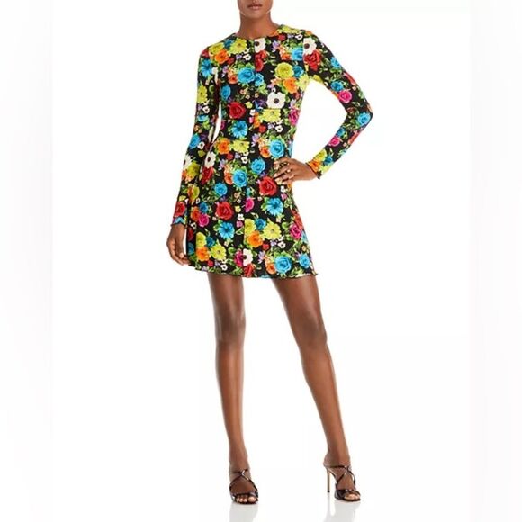 NWT Alice & Olivia Delora Floral Printed Long Sleeve Paneled Mini Dress Size 8 - Picture 10 of 12